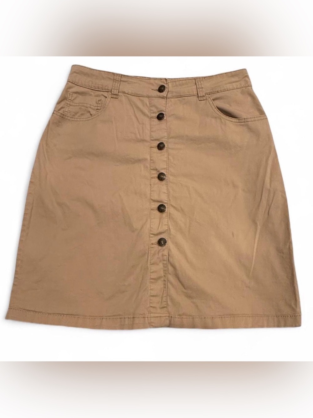 Per Se Khaki Button-Front A-Line Skirt